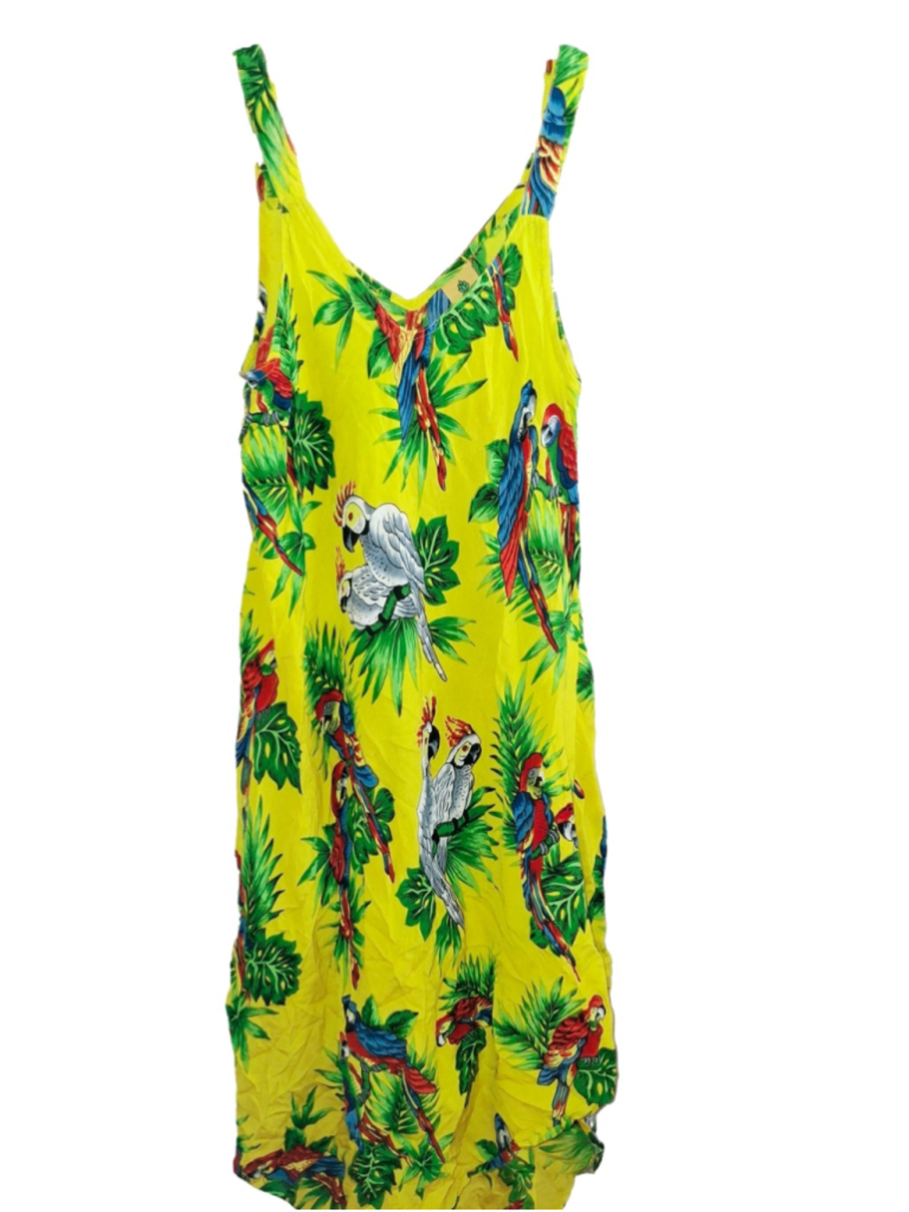 Pineapple Parrot Print Midi Dress Yellow Green Size large/XL resortcore vacay